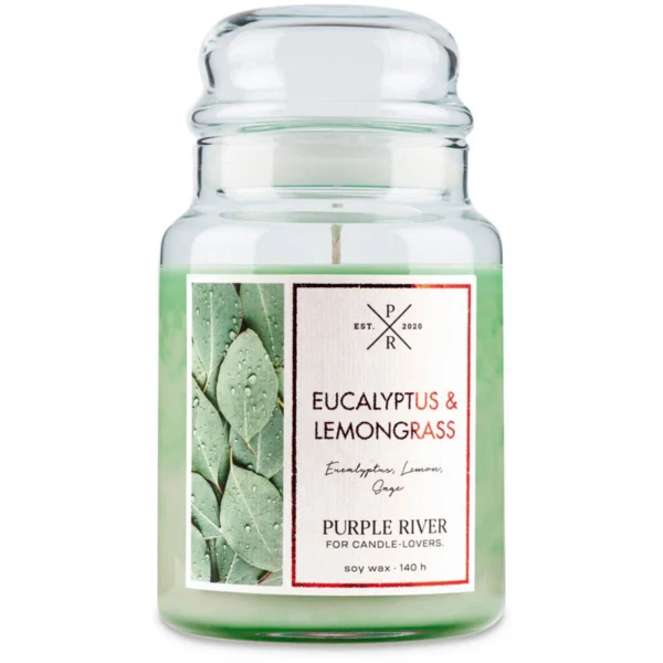 Candela di soia profumata in vetro Purple River 623 g - Eucalyptus Lemongrass