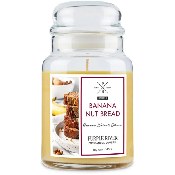 Candela di soia profumata in vetro Purple River 623 g - Banana Nut Bread