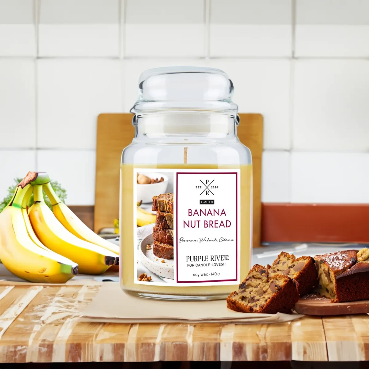 Świeca zapachowa sojowa w szkle Purple River 623 g - Banana Nut Bread - obrazek 4