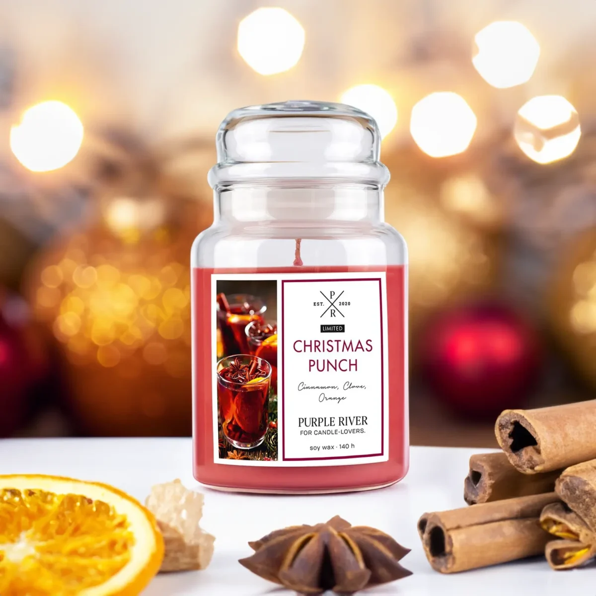 Świąteczna świeca sojowa w szkle Purple River 623 g - Christmas Punch - obrazek 3