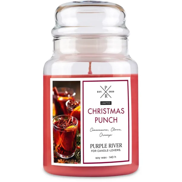 Candela natalizia di soia in vetro Purple River 623 g - Christmas Punch