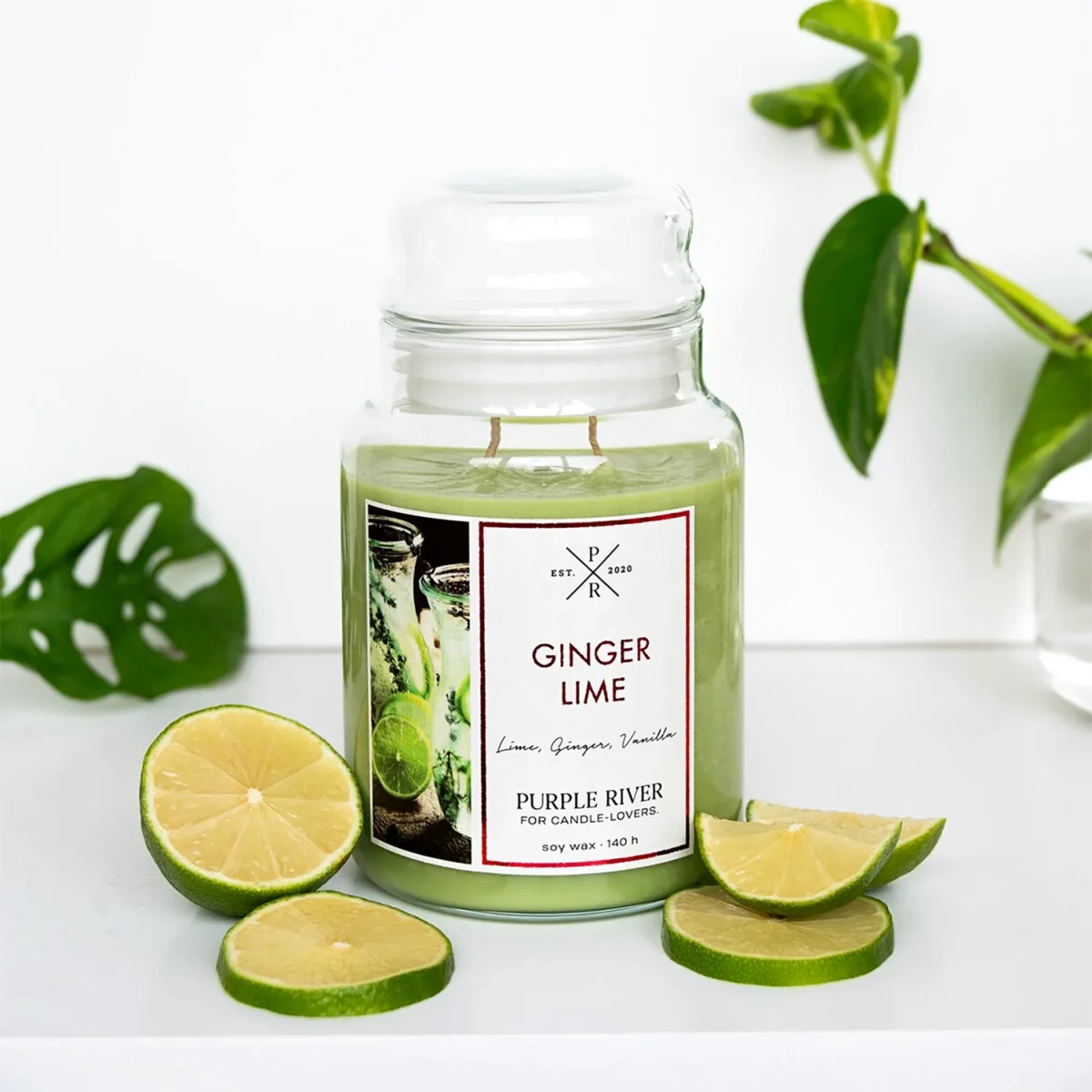 Świeca zapachowa sojowa w szkle Purple River 623 g - Ginger Lime - obrazek 2