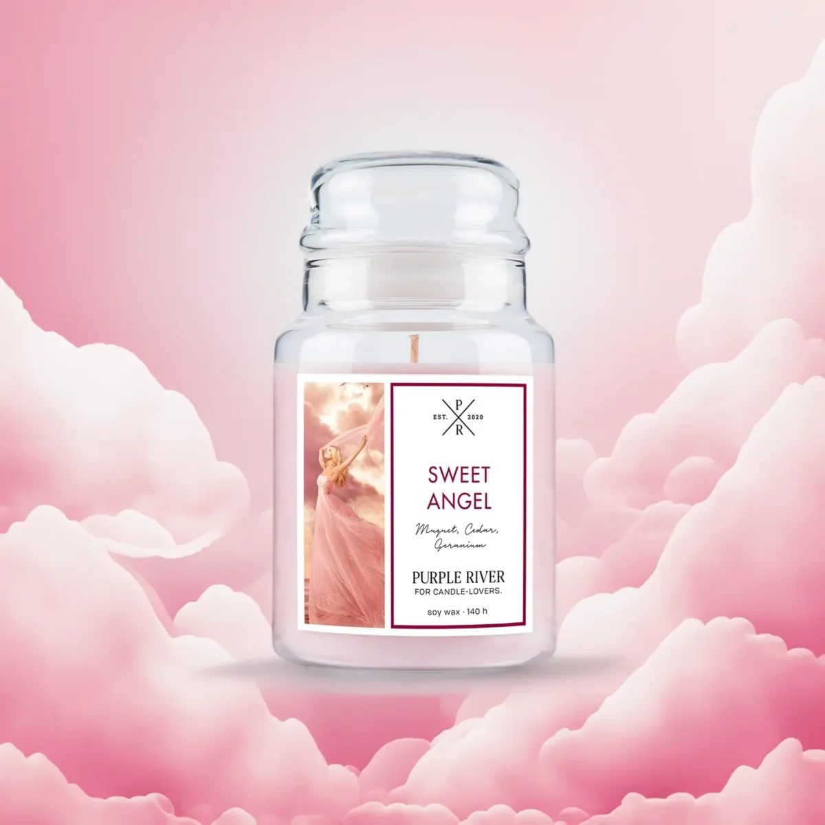 Świeca zapachowa sojowa w szkle Purple River 623 g - Sweet Angel - obrazek 4