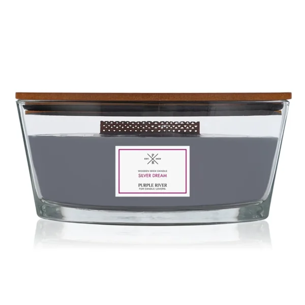 Candela profumata con stoppino in legno Purple River Ellipse 453 g - Silver Dream