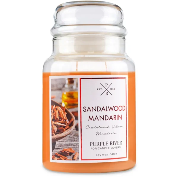 Candela di soia profumata in vetro Purple River 623 g - Sandalwood Mandarin